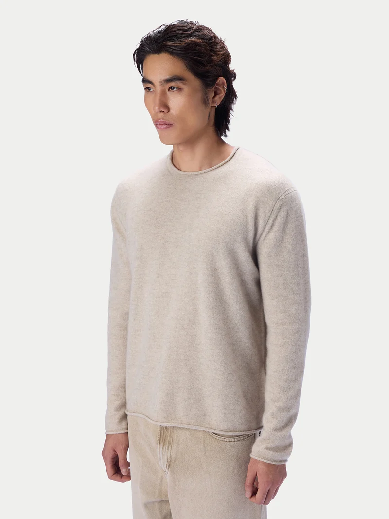 Kaschmirpullover mit Rollkante, Rundhals