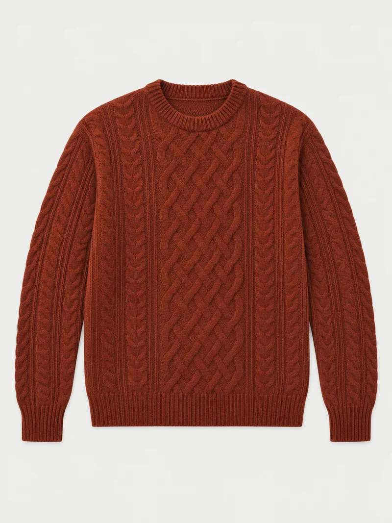 Kaschmirpullover mit Aran-Zopfmuster, Rundhals
