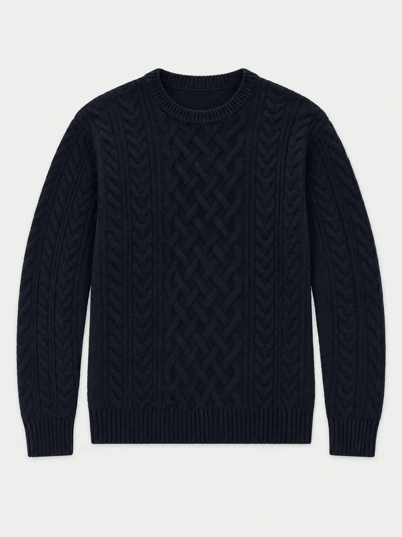 Kaschmirpullover mit Aran-Zopfmuster, Rundhals