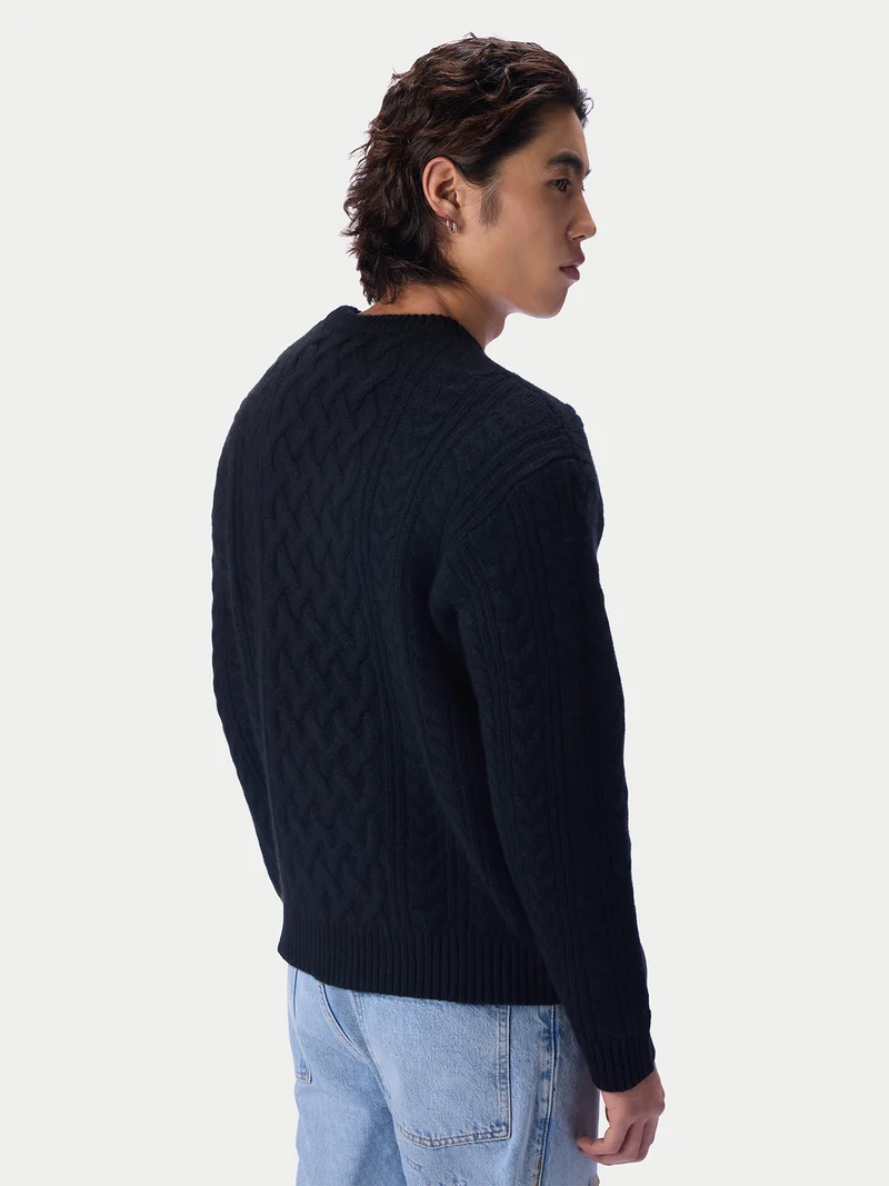 Kaschmirpullover mit Aran-Zopfmuster, Rundhals