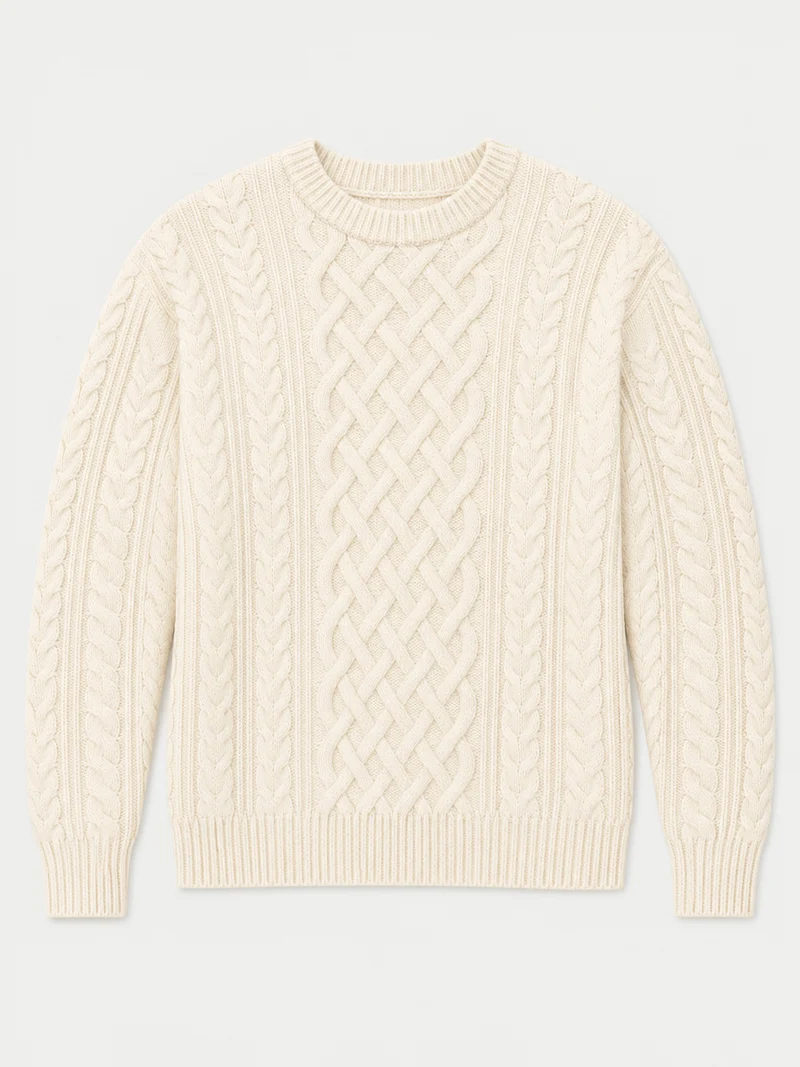 Kaschmirpullover mit Aran-Zopfmuster, Rundhals