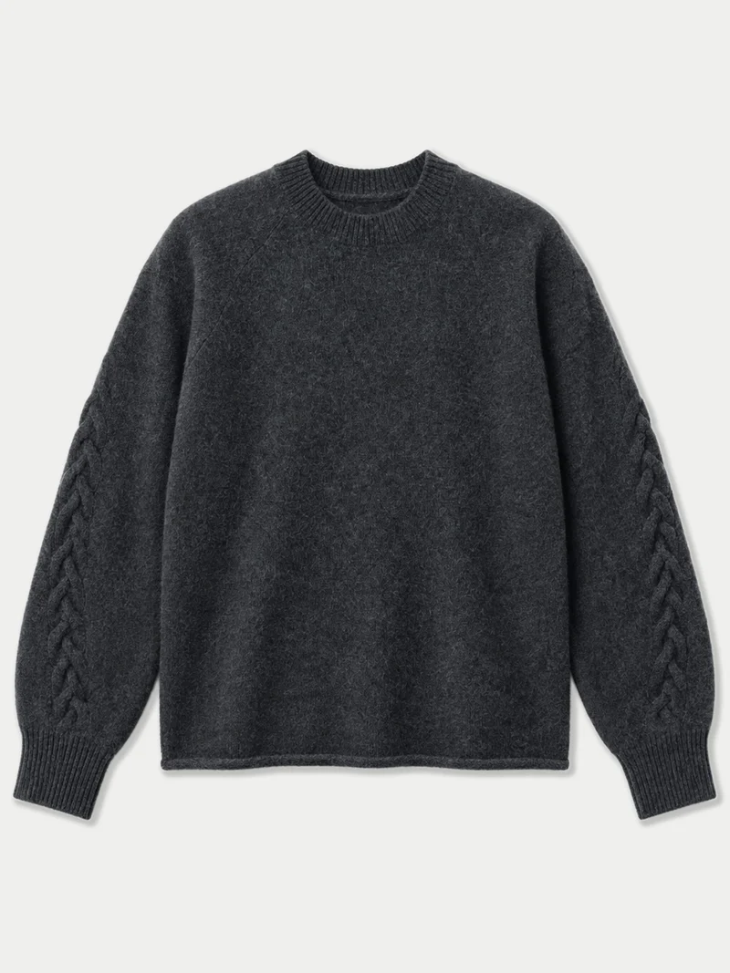 Kaschmirpullover mit Zopf-Raglanärmeln und Rundhalsausschnitt