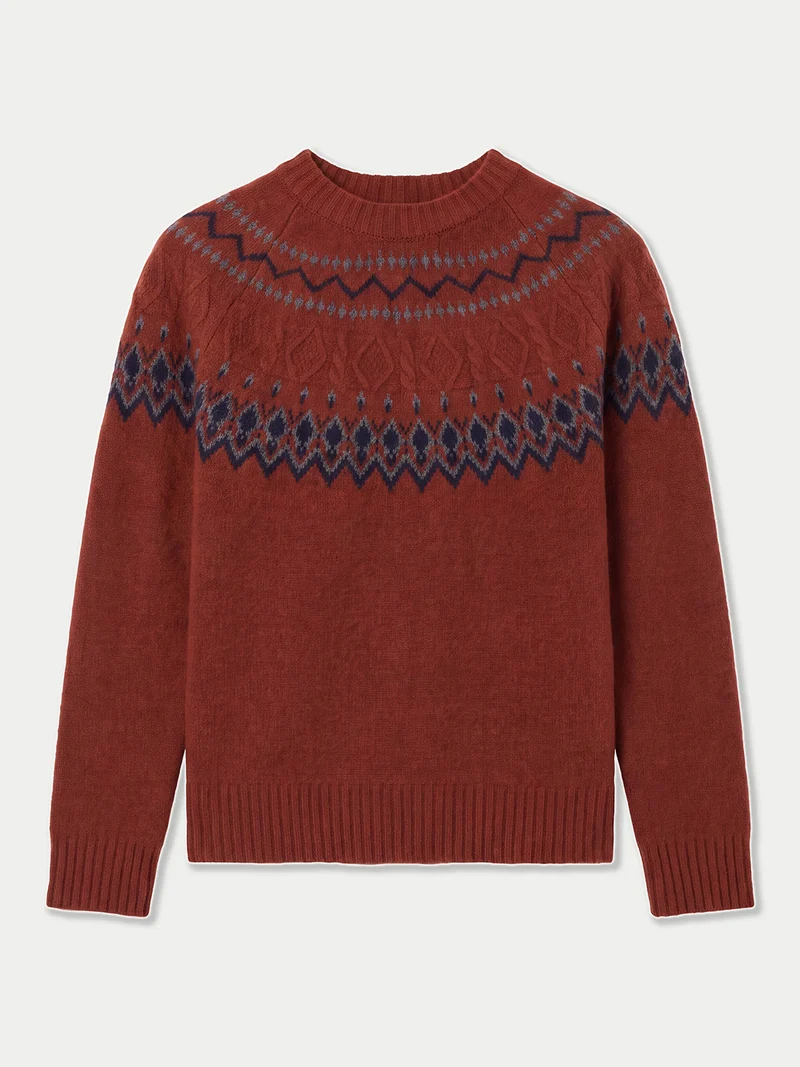 Kaschmirpullover mit nordischem Jacquardmuster und Rundhalsausschnitt
