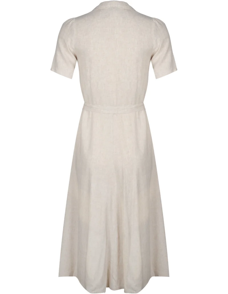 Hemdblusenkleid 40's ,Revers Dress Midi ,Linen-Natur