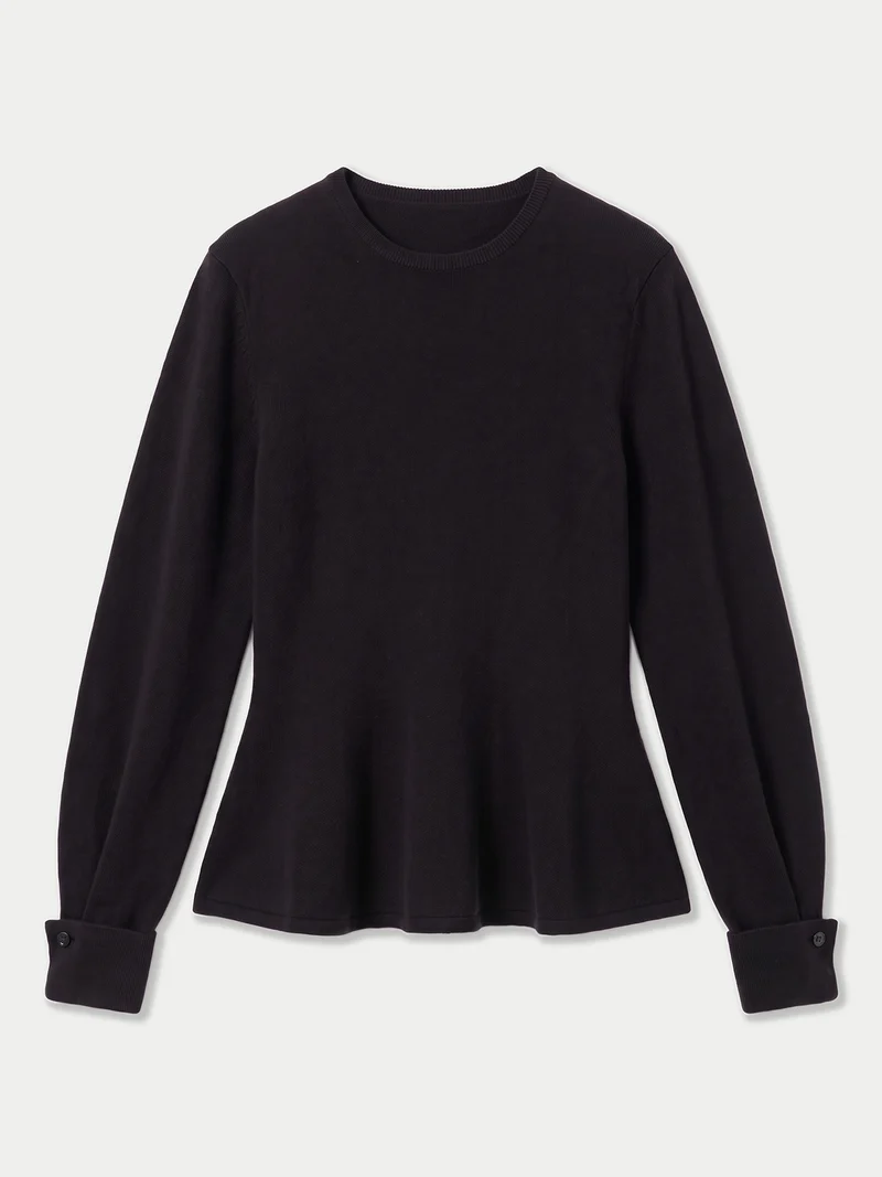 Kaschmirpullover mit ausgestelltem Saum und Rundhalsausschnitt