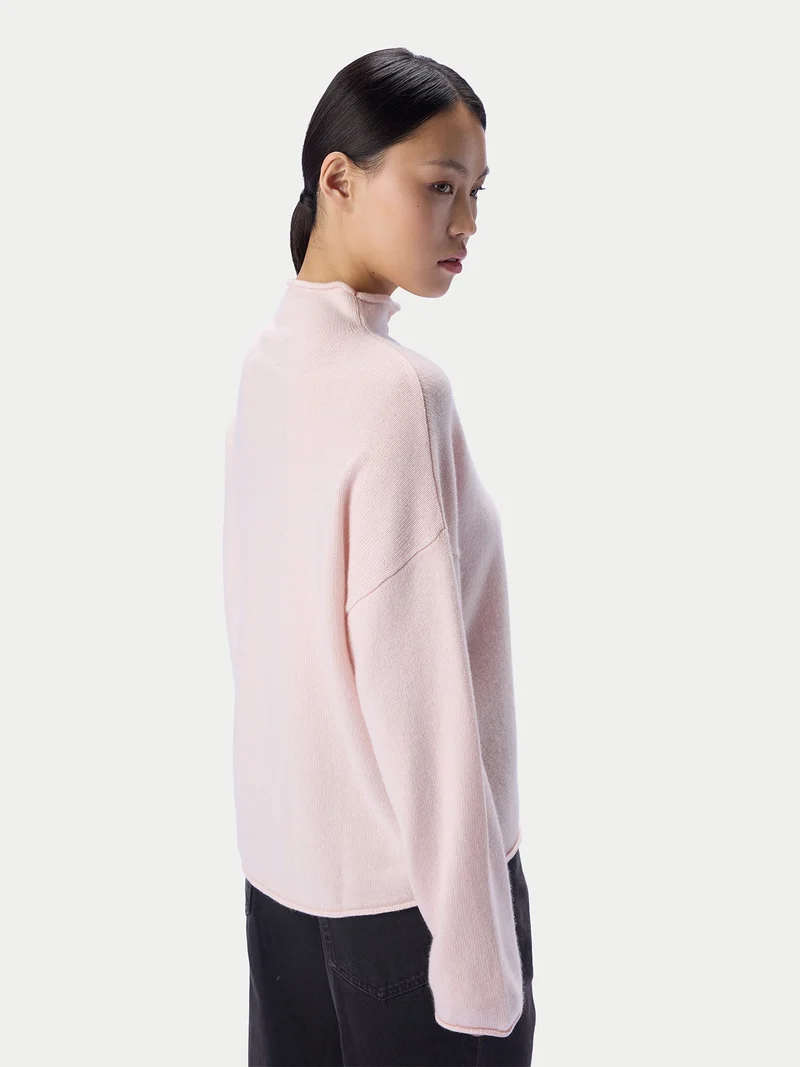 Kaschmirpullover mit Zopfgeflecht und Stehkragen
