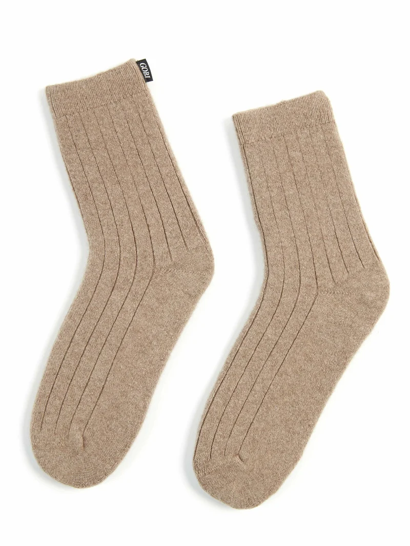 Naturfarbene Kaschmir Unisex Strick-Bettsocken mit Trim