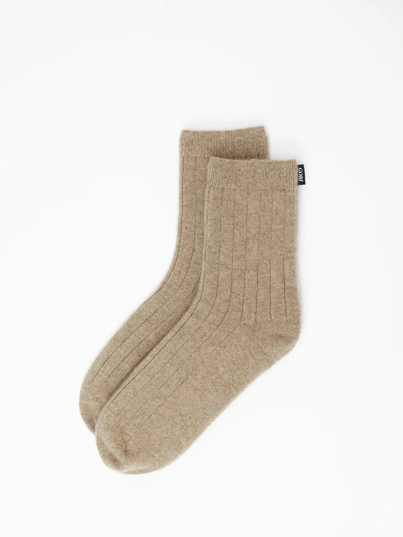 Naturfarbene Kaschmir Unisex Strick-Bettsocken mit Trim