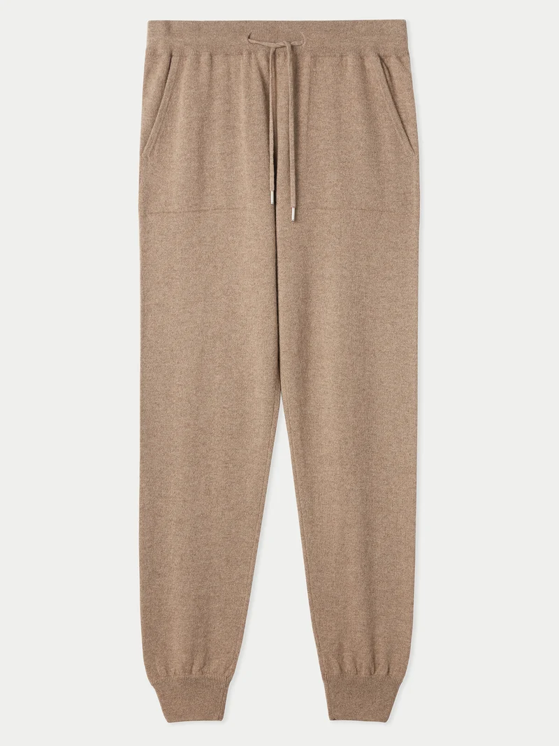 Naturfarbene Kaschmir-Joggingshose mit Bündchen