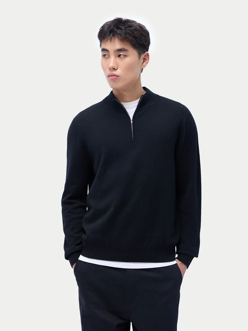 Kaschmir-Pullover mit halbem Reißverschluss