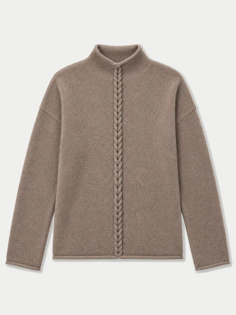 Kaschmirpullover mit Zopfgeflecht und Stehkragen
