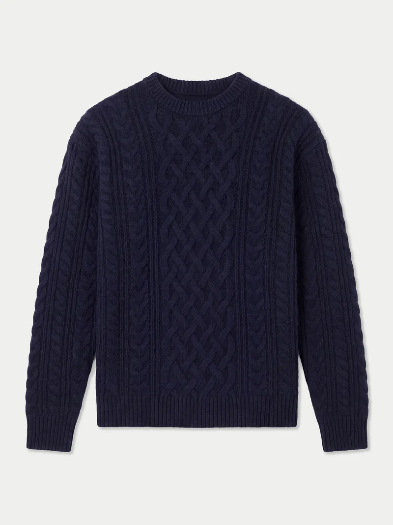 Kaschmirpullover mit Aran-Zopfmuster, Rundhals