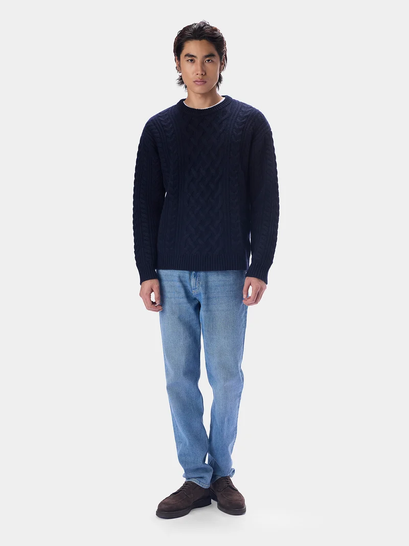 Kaschmirpullover mit Aran-Zopfmuster, Rundhals