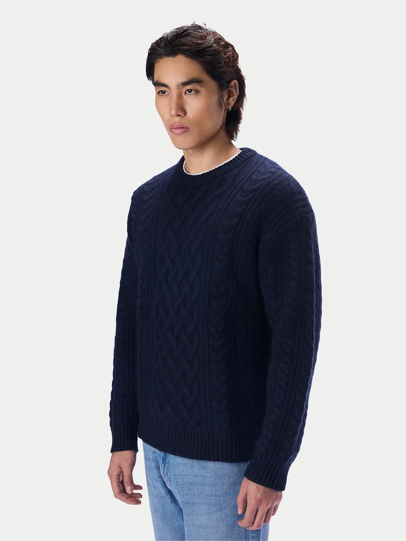 Kaschmirpullover mit Aran-Zopfmuster, Rundhals