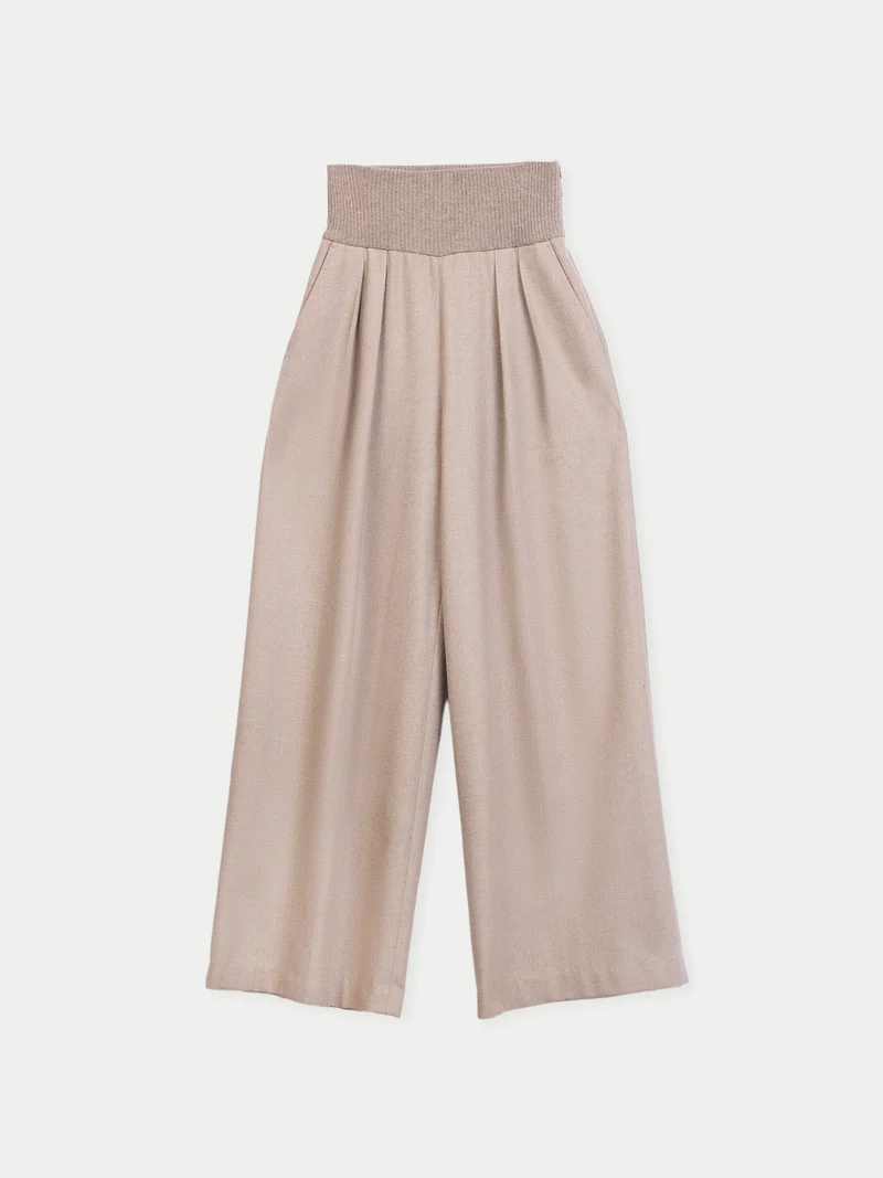 Kaschmir-Seide Hose mit Bundfalten und weitem Bein