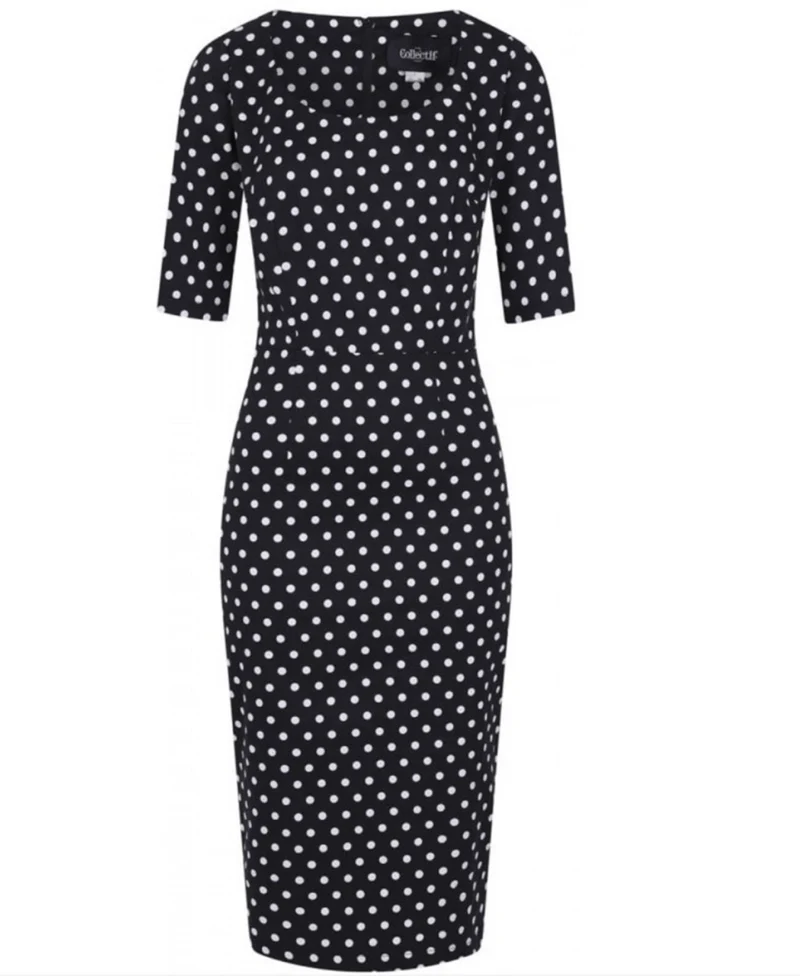 Bleistiftkleid Amber Polka, Schwarz-Weiß