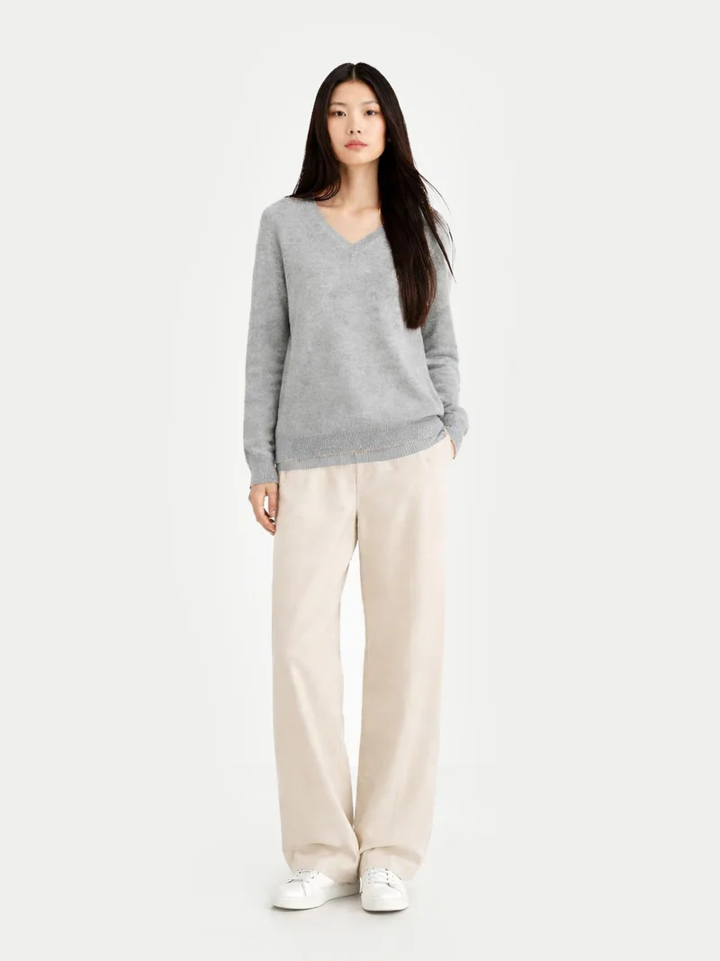 Basic V-Ausschnitt Kaschmirpullover