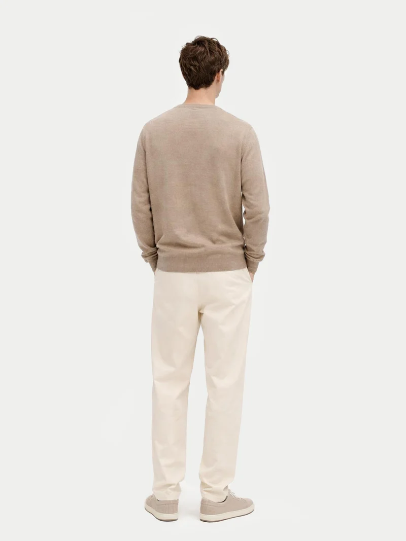 Naturfarbene Basic V-Ausschnitt Kaschmirstrickjacke mit Knöpfen