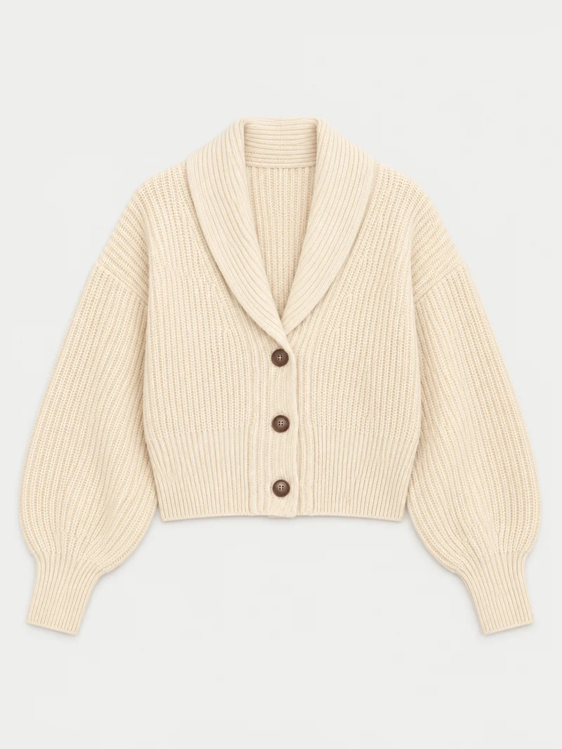 Kurze Kaschmir-Strickjacke mit Schalkragen