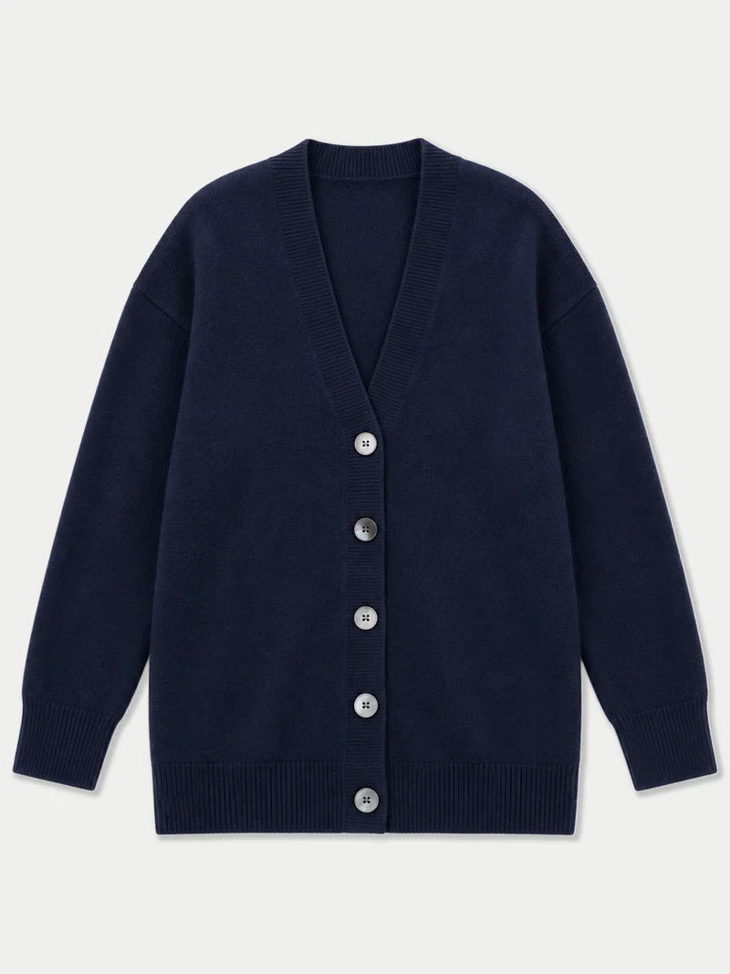 Kaschmir-Strickjacke mit lockerer Passform und V-Ausschnitt