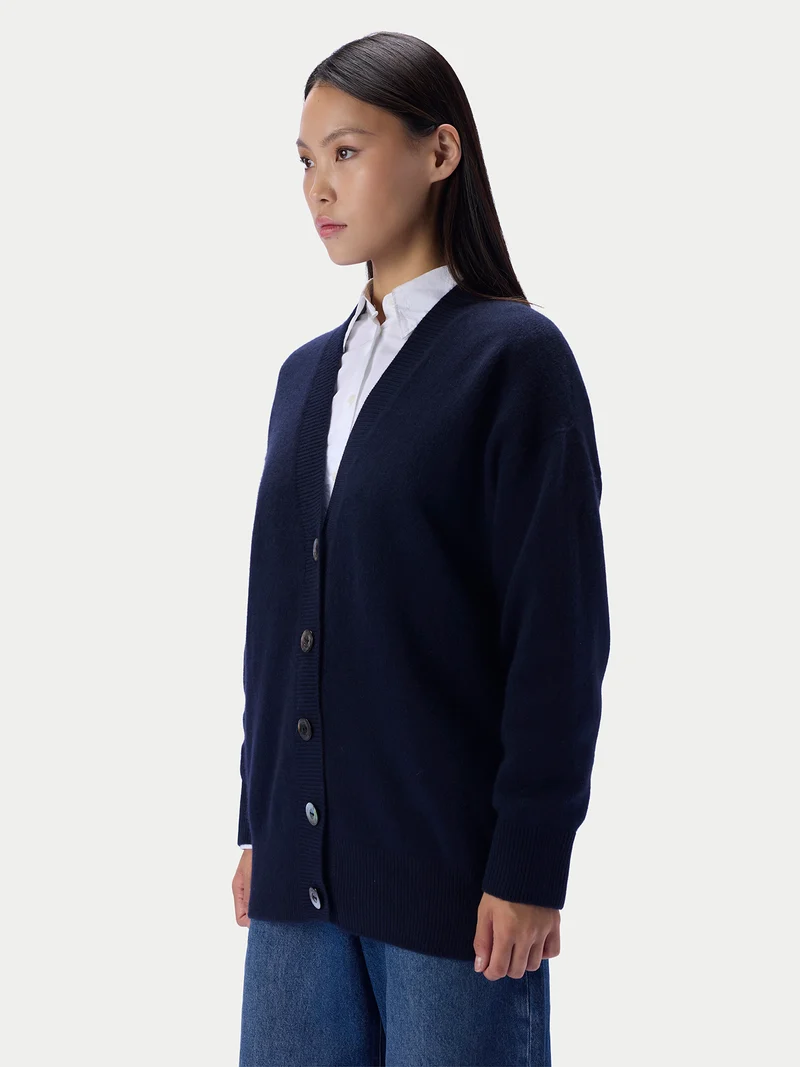 Kaschmir-Strickjacke mit lockerer Passform und V-Ausschnitt