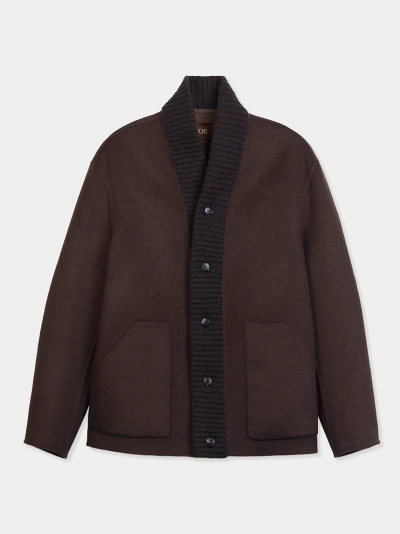 Jacke aus Kaschmir und Yak mit Strickkragen