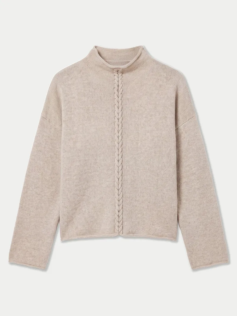 Kaschmirpullover mit Zopfgeflecht und Stehkragen