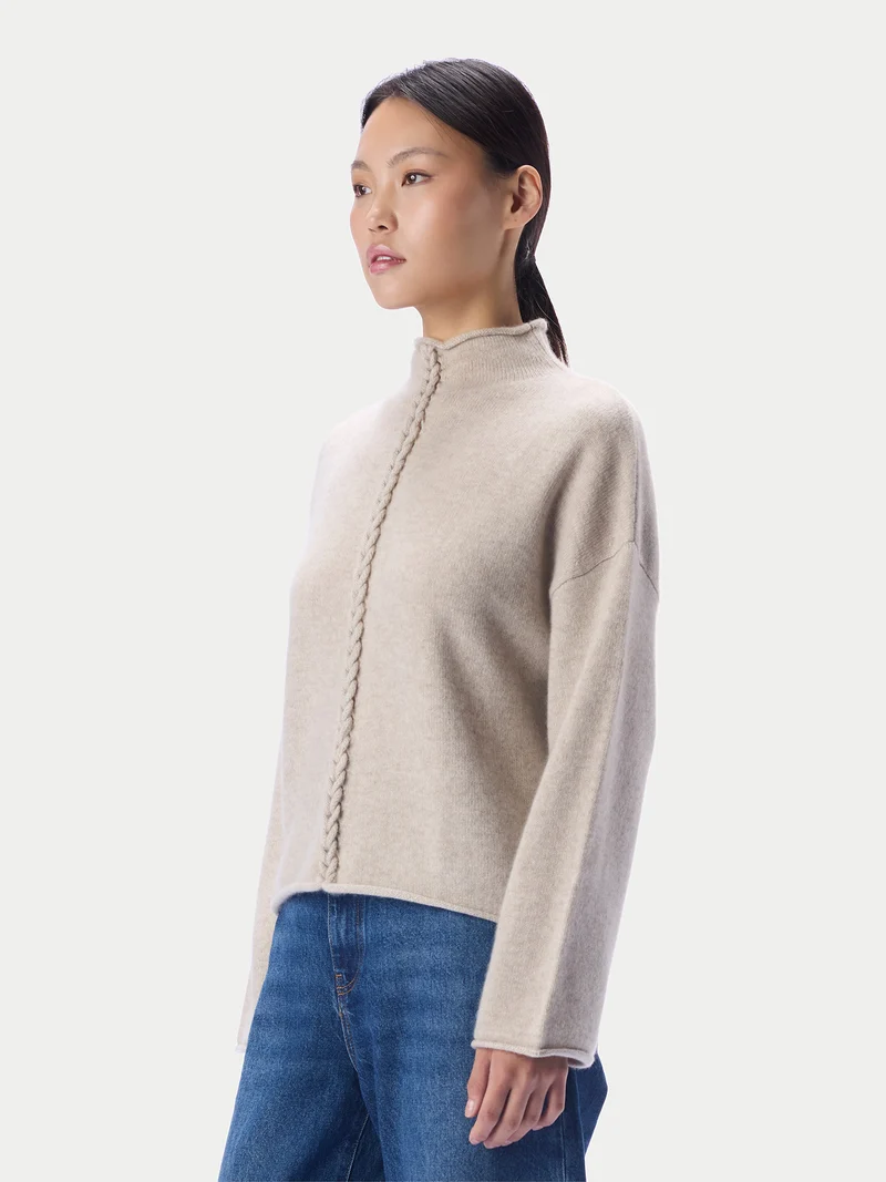 Kaschmirpullover mit Zopfgeflecht und Stehkragen