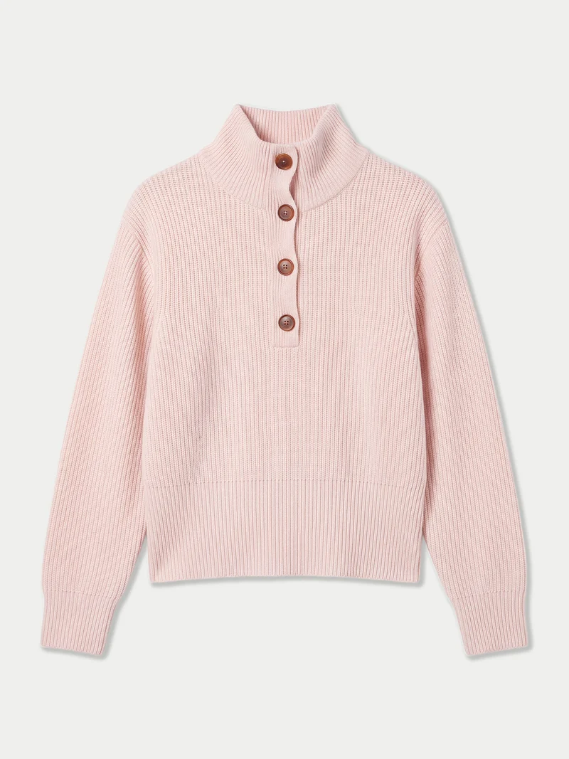 Kaschmirpullover mit Knopfleiste und Stehkragen