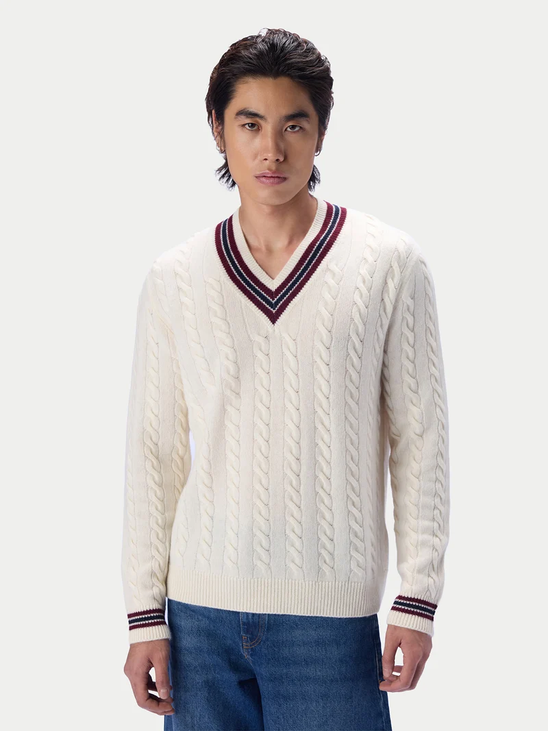 Cricket-Pullover mit Zopfmuster