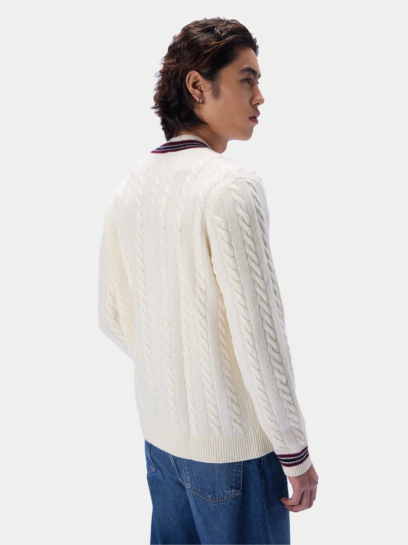 Cricket-Pullover mit Zopfmuster