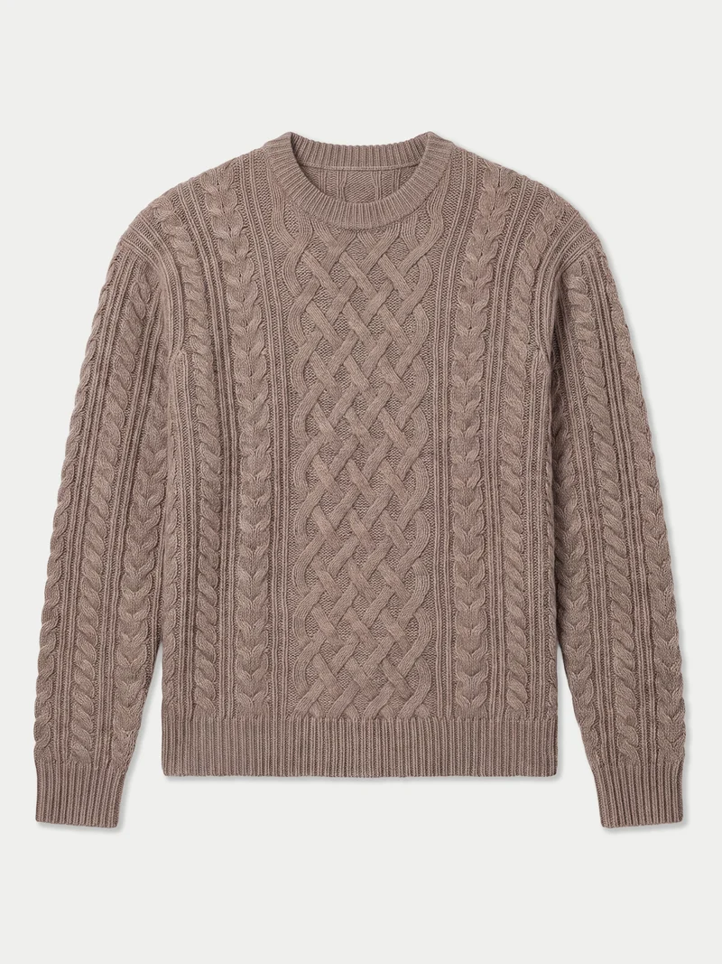 Kaschmirpullover mit Aran-Zopfmuster, Rundhals