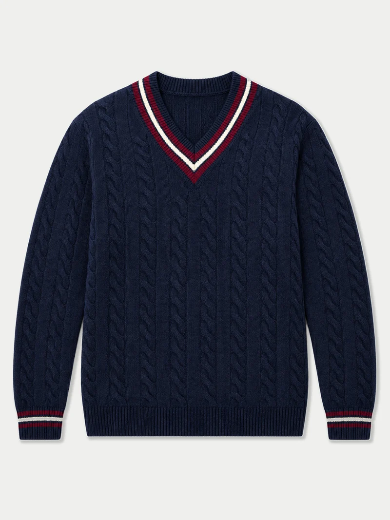 Cricket-Pullover mit Zopfmuster