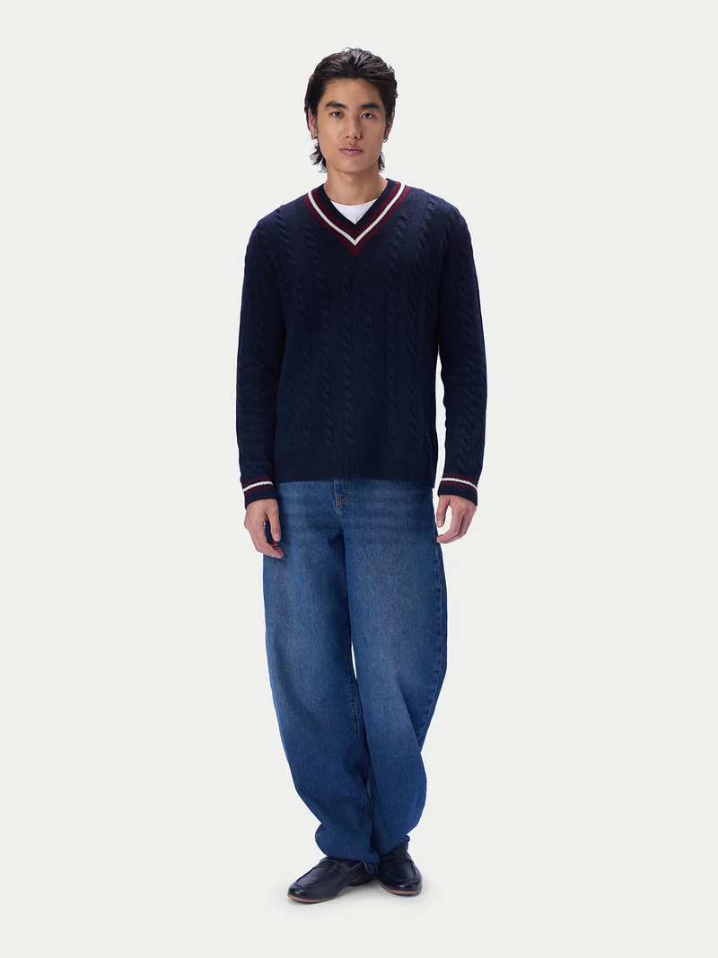 Cricket-Pullover mit Zopfmuster