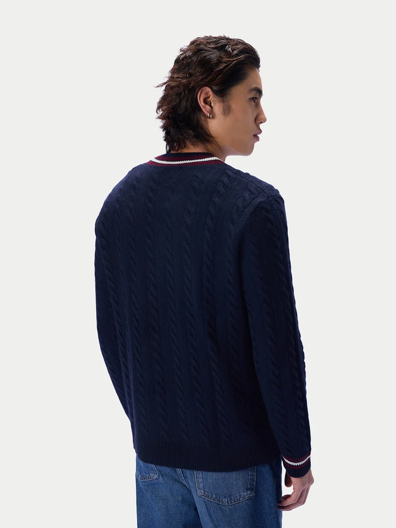 Cricket-Pullover mit Zopfmuster
