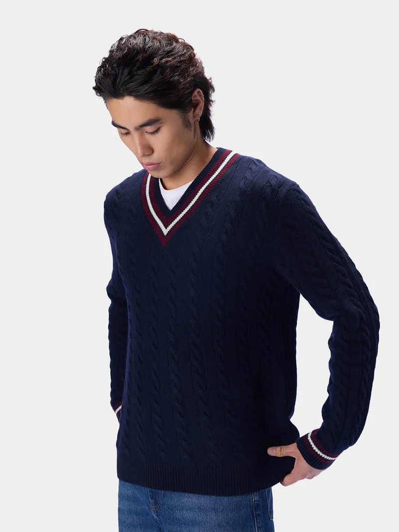 Cricket-Pullover mit Zopfmuster