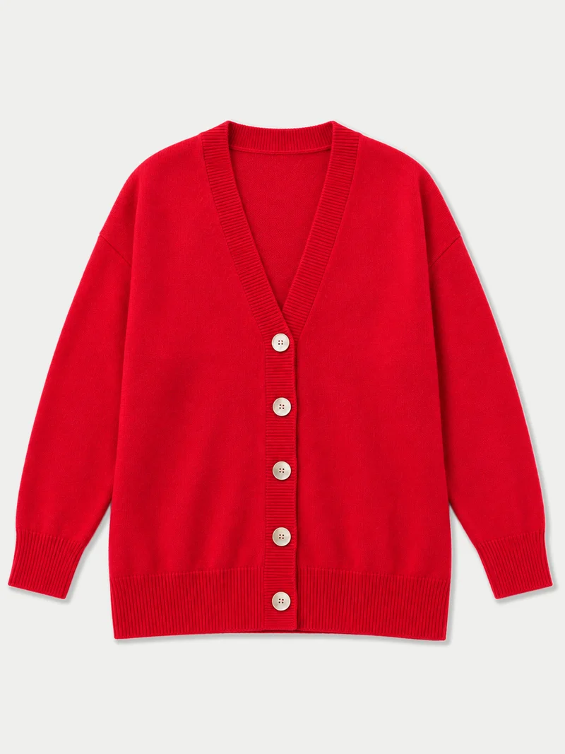 Kaschmir-Strickjacke mit lockerer Passform und V-Ausschnitt