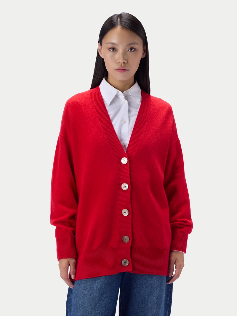 Kaschmir-Strickjacke mit lockerer Passform und V-Ausschnitt