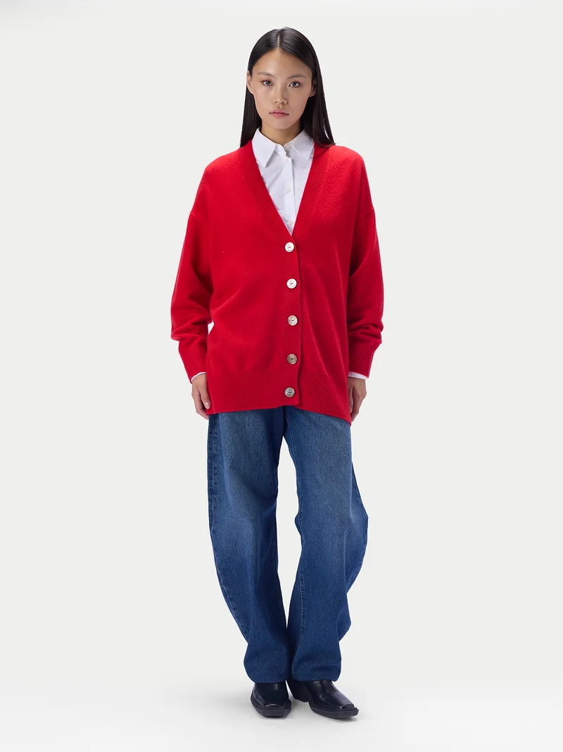 Kaschmir-Strickjacke mit lockerer Passform und V-Ausschnitt
