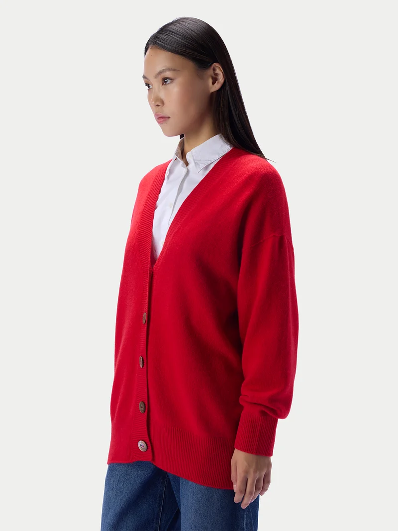 Kaschmir-Strickjacke mit lockerer Passform und V-Ausschnitt