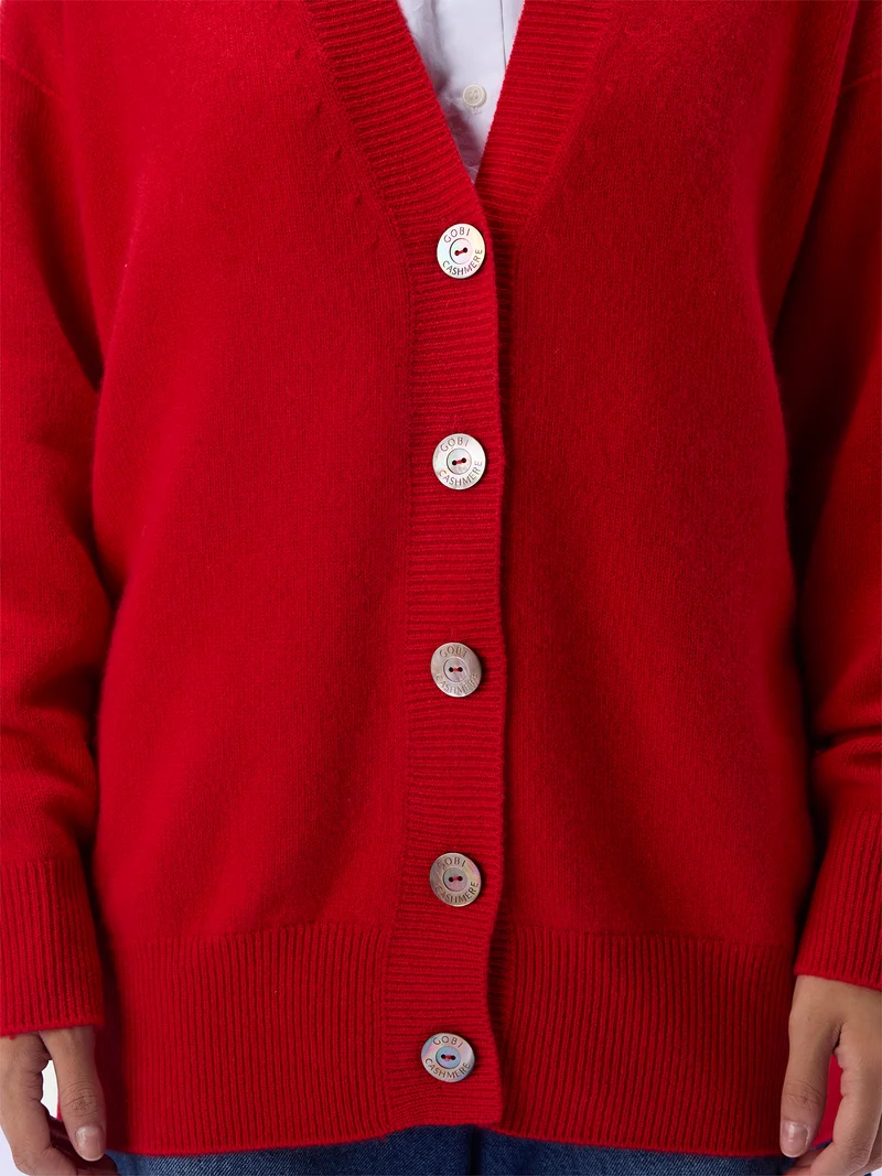 Kaschmir-Strickjacke mit lockerer Passform und V-Ausschnitt