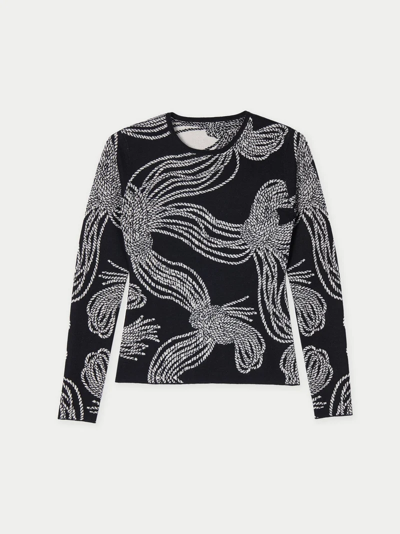 Kaschmir-Seiden-Pullover mit Seilknoten-Print