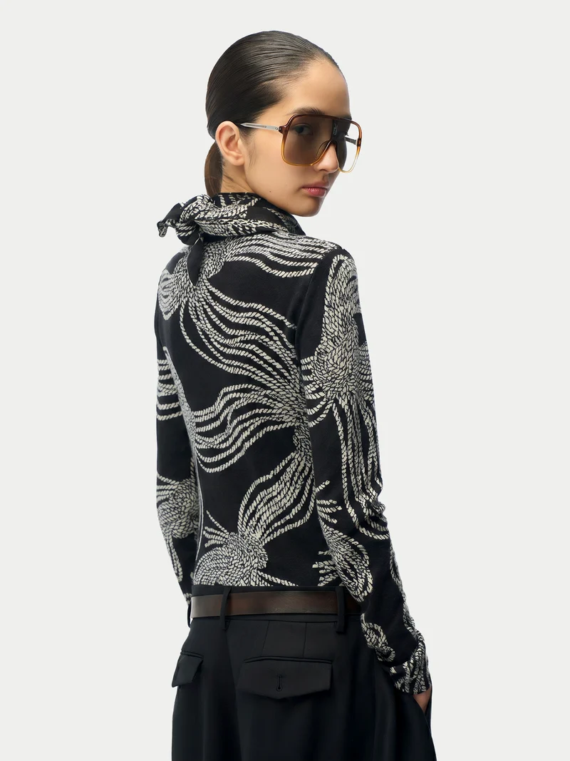 Kaschmir-Seiden-Pullover mit Seilknoten-Print