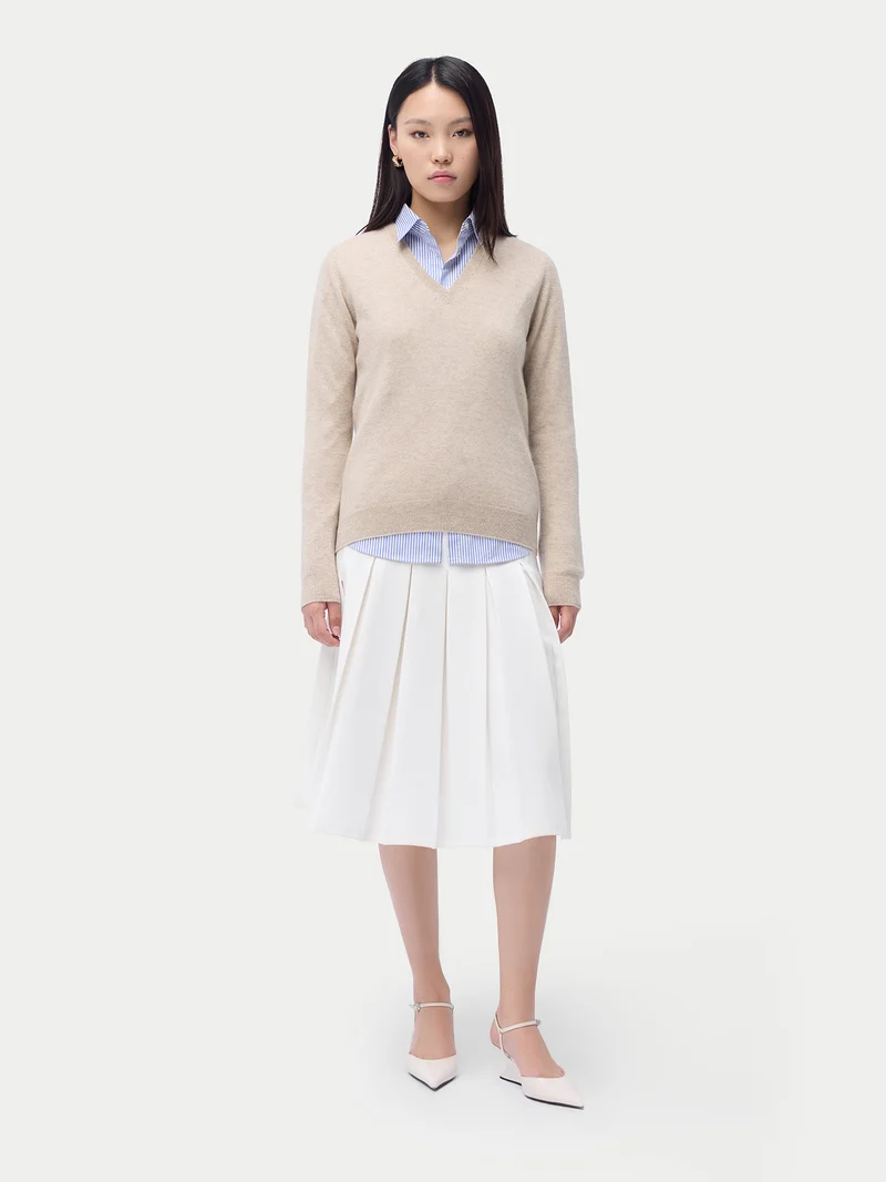 Basic Kaschmir V-Ausschnitt-Pullover