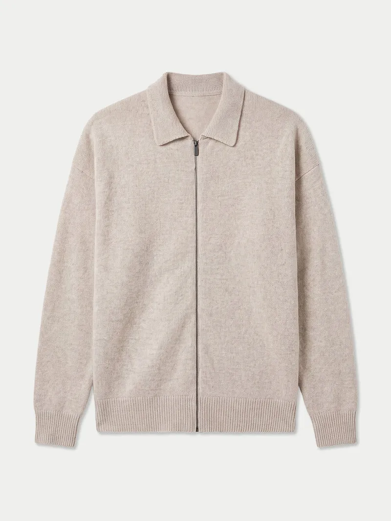 Kaschmir-Strickjacke mit spitzem Kragen und Reißverschluss