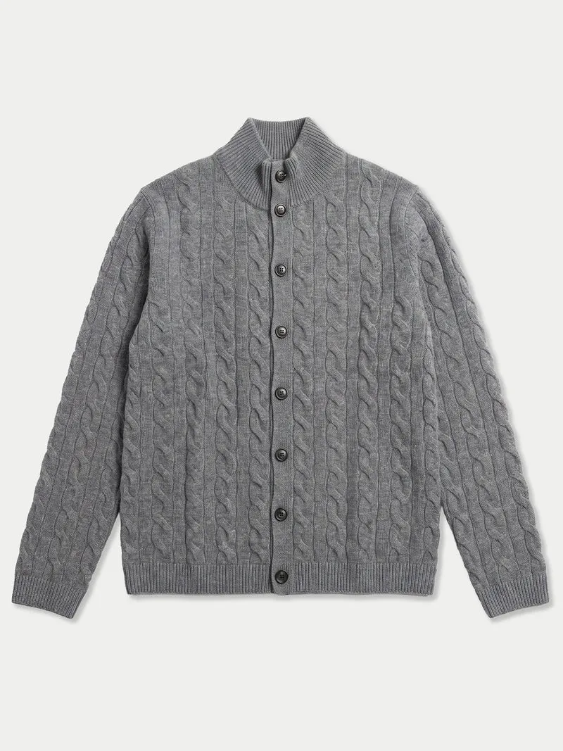 Kaschmir-Strickjacke mit Zopfmuster und hohem Kragen