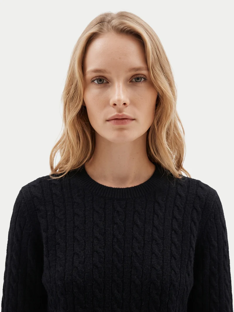 Kaschmir-Pullover mit durchgehendem Zopfmuster