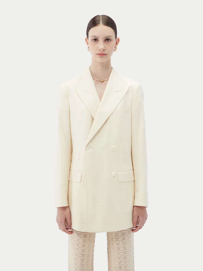 Naturfarbener Kaschmir Zweireiher-Blazer