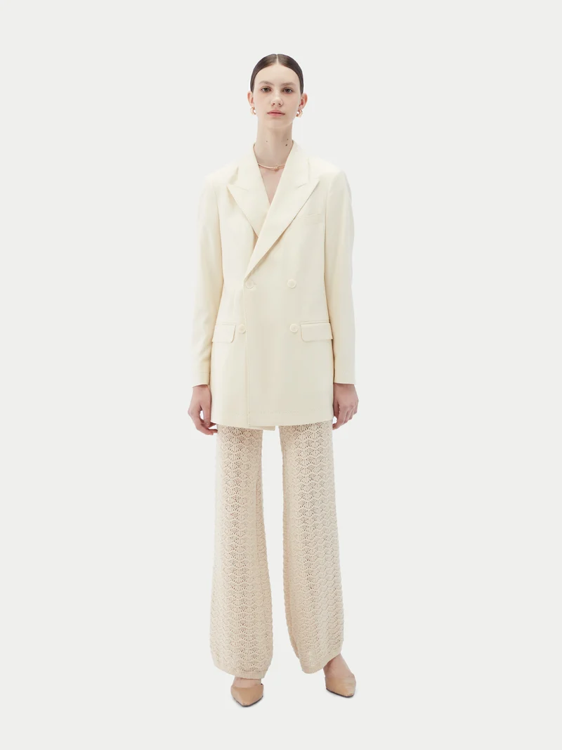 Naturfarbener Kaschmir Zweireiher-Blazer