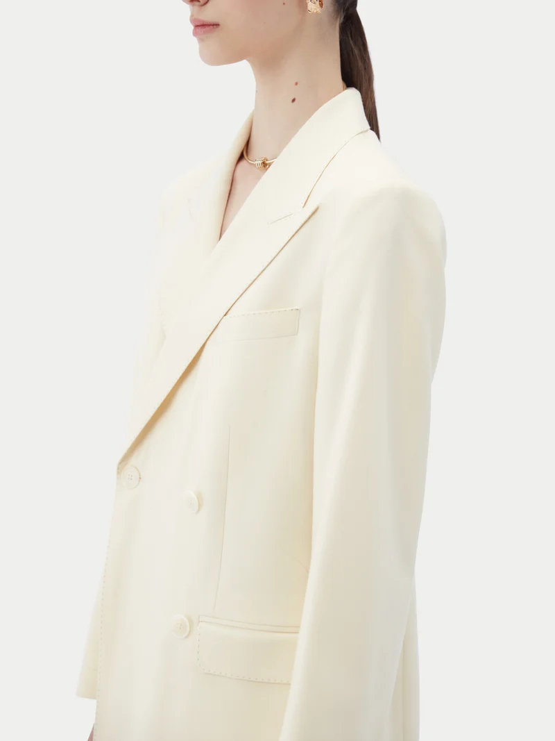 Naturfarbener Kaschmir Zweireiher-Blazer